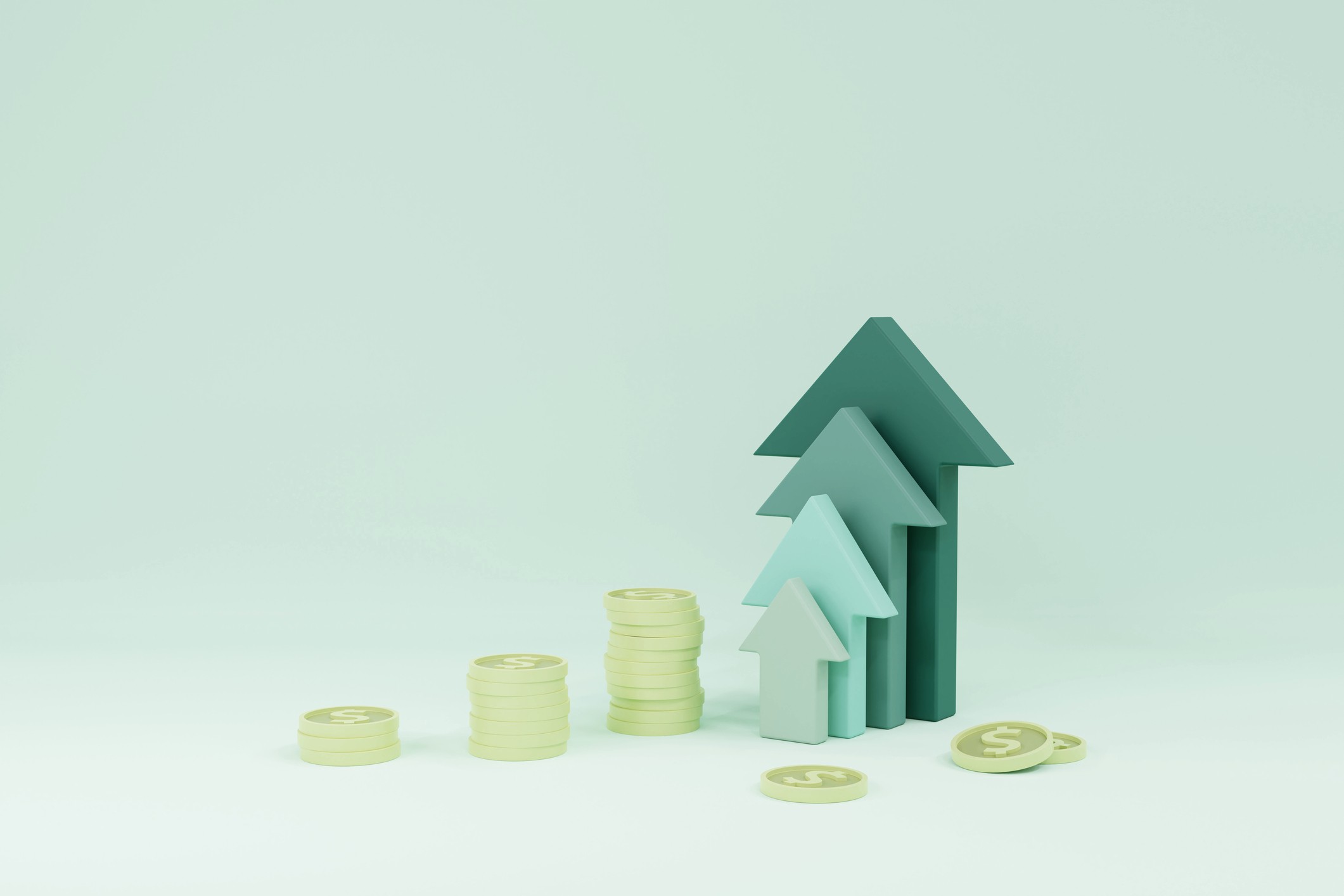 Stacks of coins and upward-pointing arrows represent growth, illustrating the concept of financial factors that can increase your total loan balance over time.