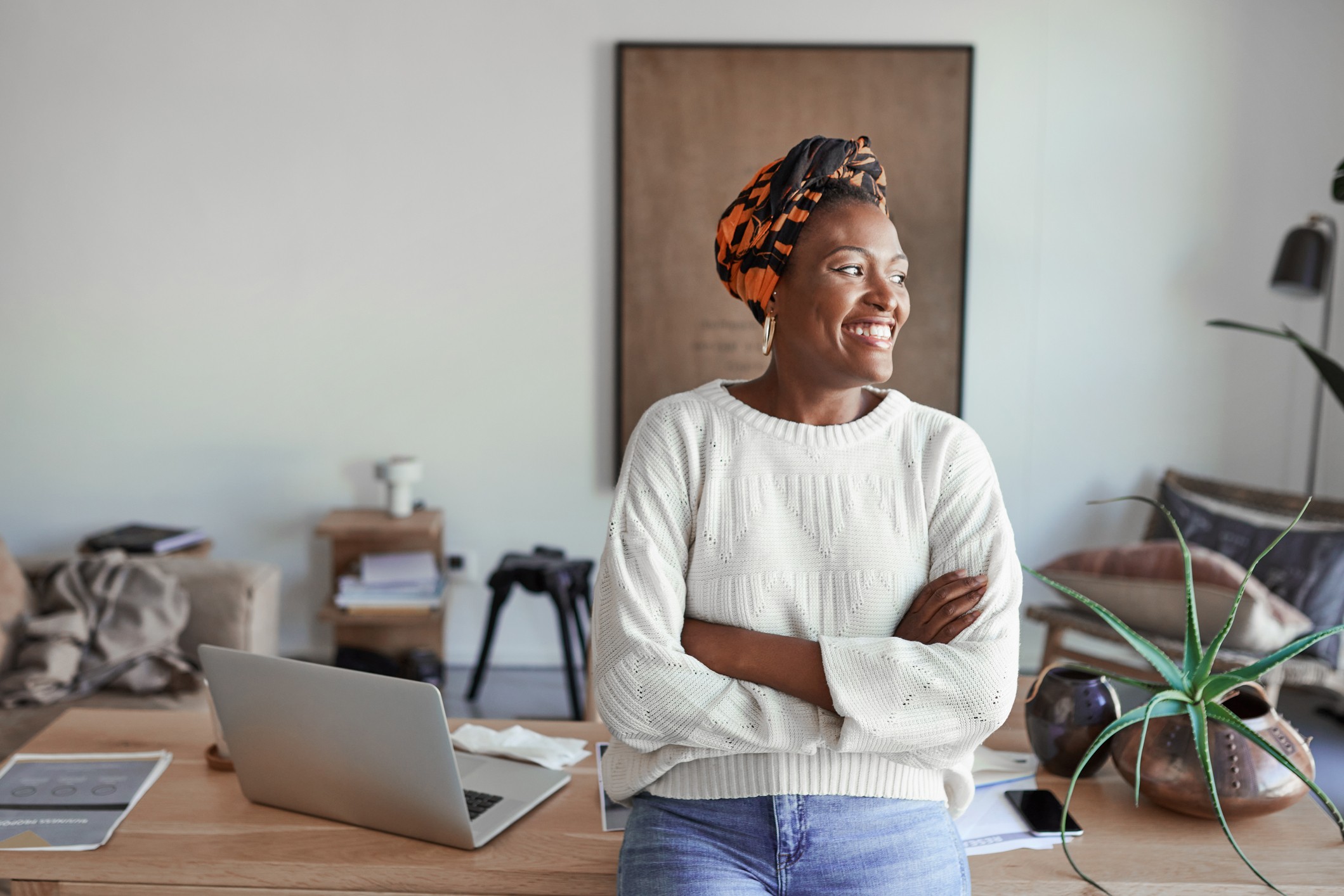 a young woman in her home office